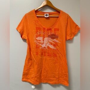 Harley-Davidson Women's Orange V-Neck T-shirt Size L